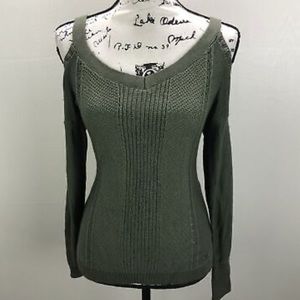 HOLLISTER Pullover Green Cold Shoulder Knit Sweater Women's Medium